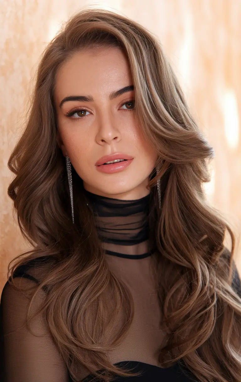 Winter 2025-2026 Hair Colors Ideas for Brown Hair Voluminous Layers in Soft Chocolate Tones