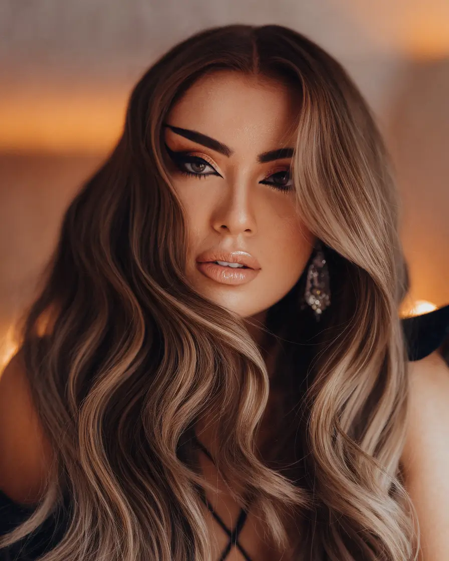 Winter 2025-2026 Hair Colors Ideas for Brown Hair Dimensional Brunette Balayage with Flowing Waves