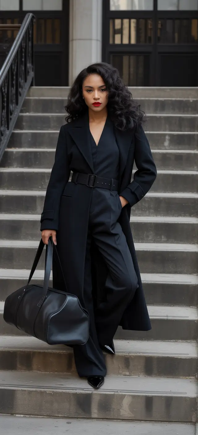 Winter 2025 - 2026: Outfits for Black Girl Midnight Suit with Bold Red Lip