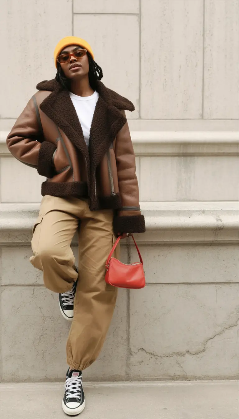 Winter 2025 - 2026: Outfits for Black Girl Playful Shearling with Cargo Ease