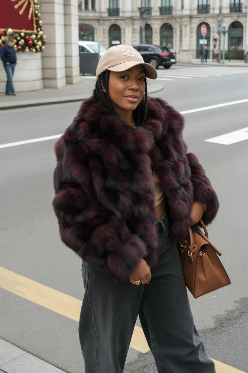 Winter 2025 - 2026: Outfits for Black Girl Burgundy Fur with Street Edge