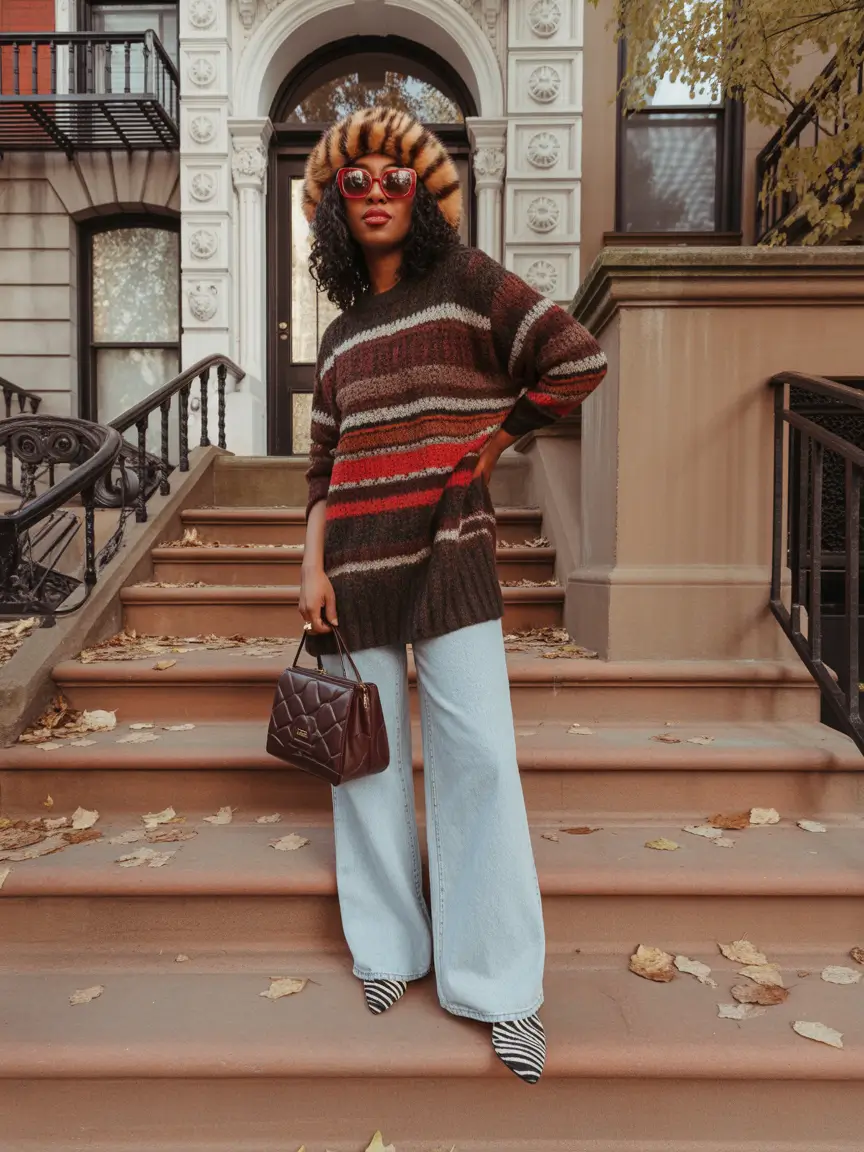 Winter 2025 - 2026: Outfits for Black Girl Retro Stripes with Modern Denim