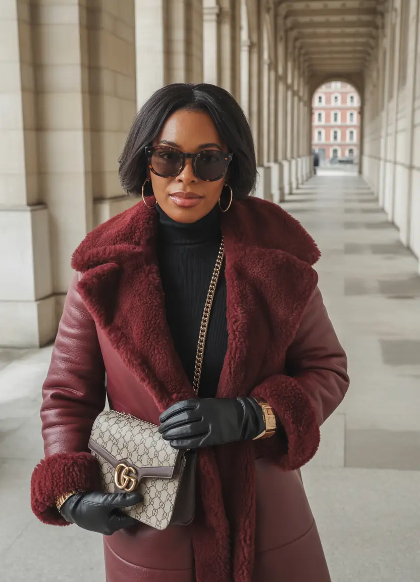 Winter 2025 - 2026: Outfits for Black Girl Wine-Toned Shearling Luxe