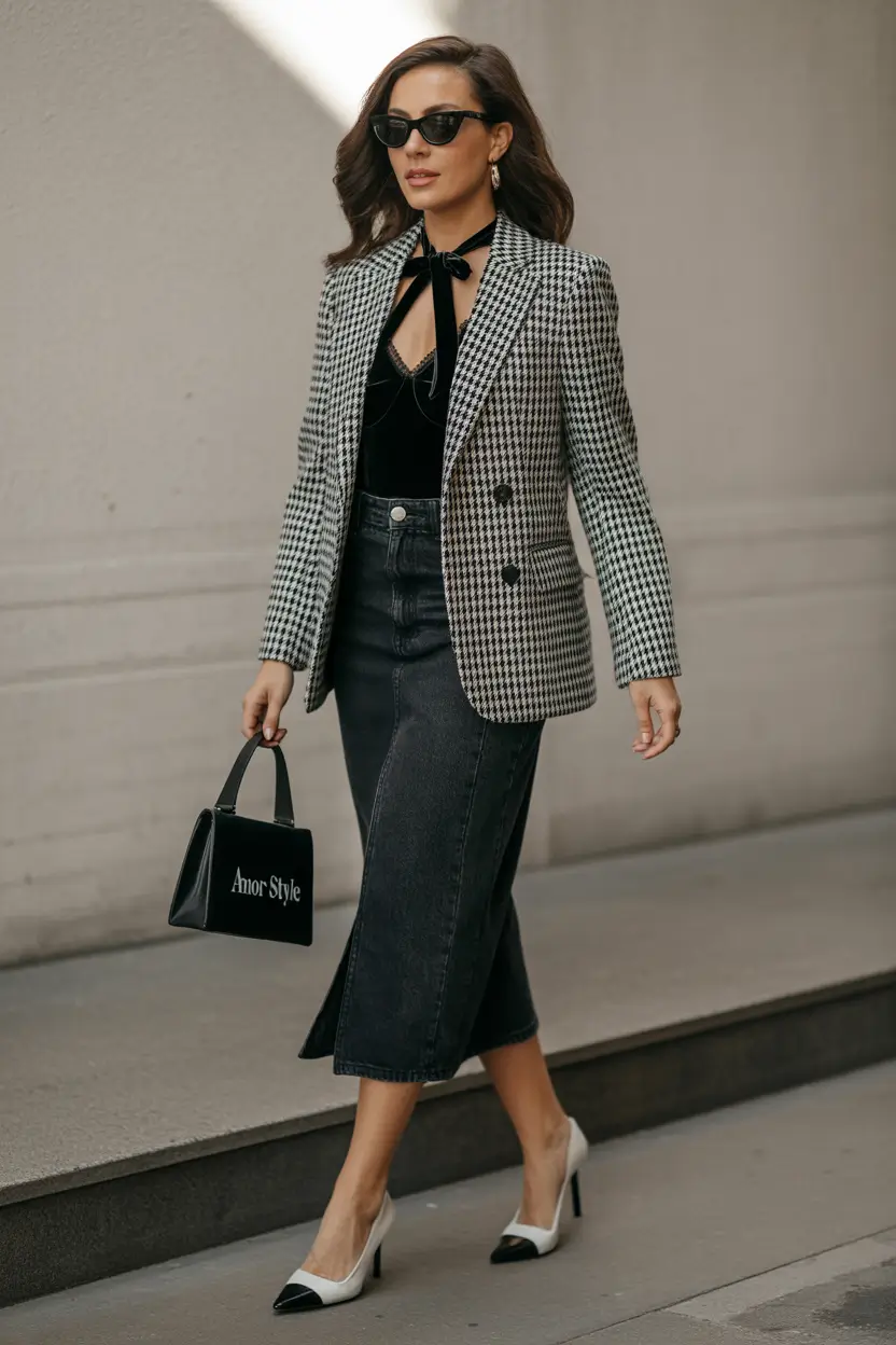 Work Outfits for Women: Winter 2025 - 2026 Modern Houndstooth with Velvet Accents