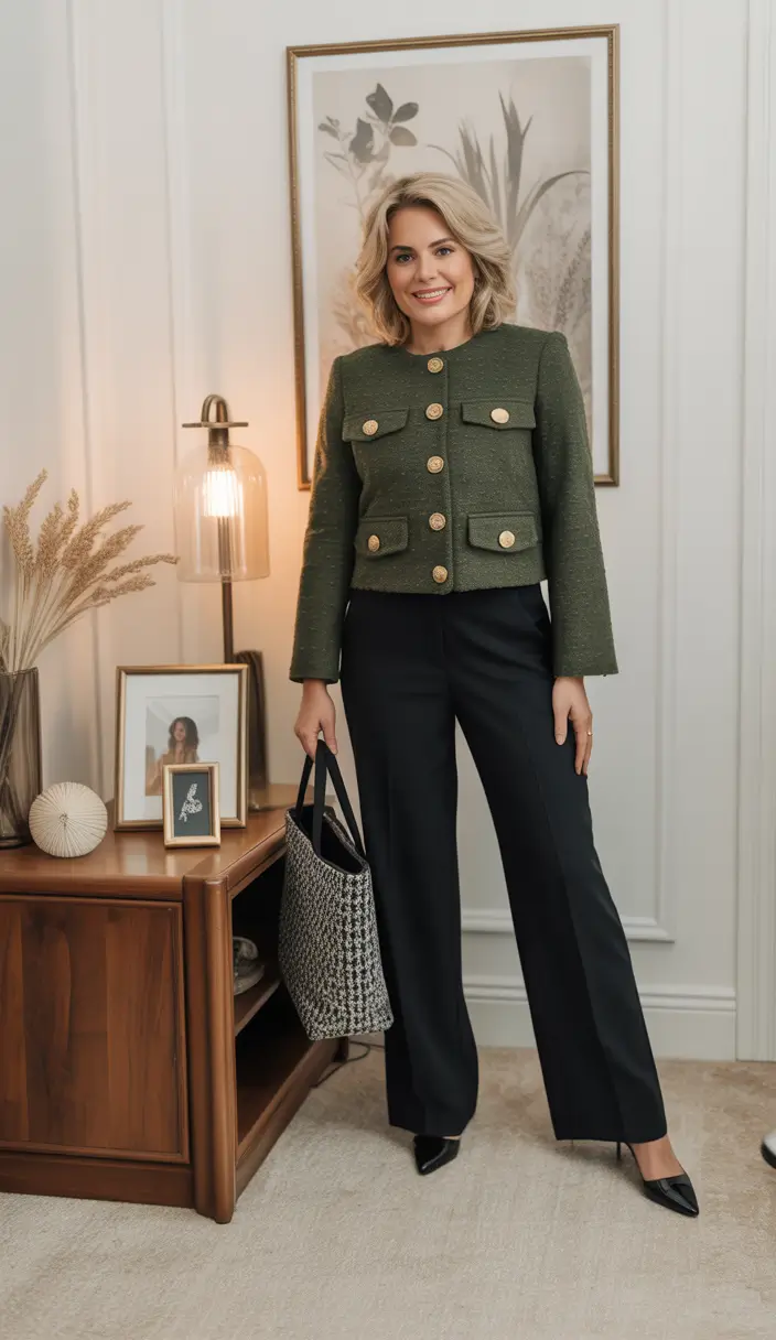 Work Outfits for Women: Winter 2025 - 2026 Military-Inspired Green Jacket