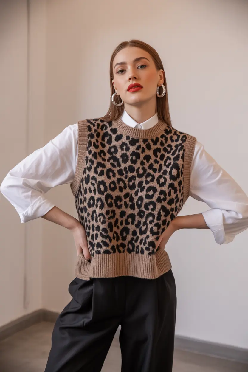 Work Outfits for Women: Winter 2025 - 2026 Leopard Vest Statement