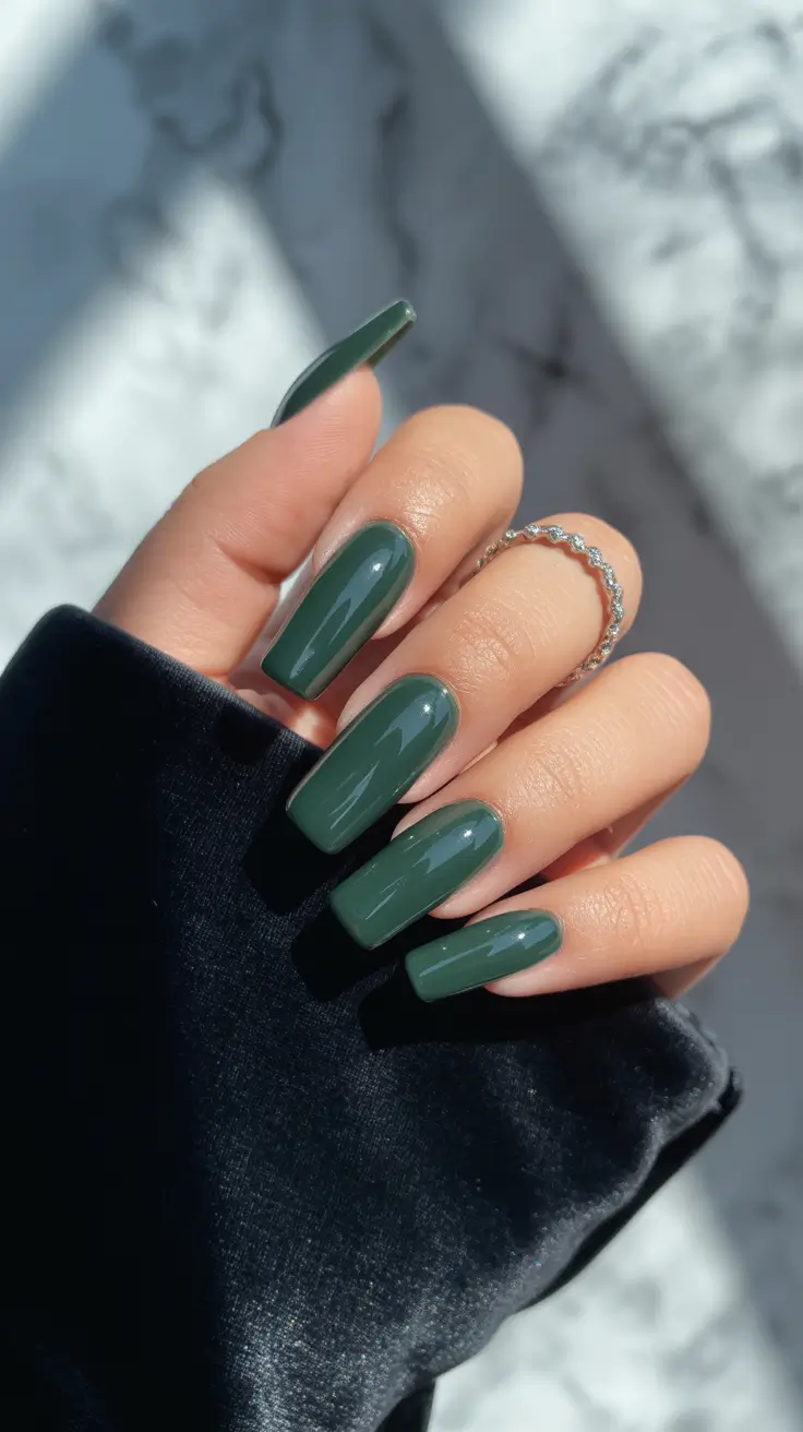 Acrylic Nail Trends Winter 2025-2026 Evergreen Elegance