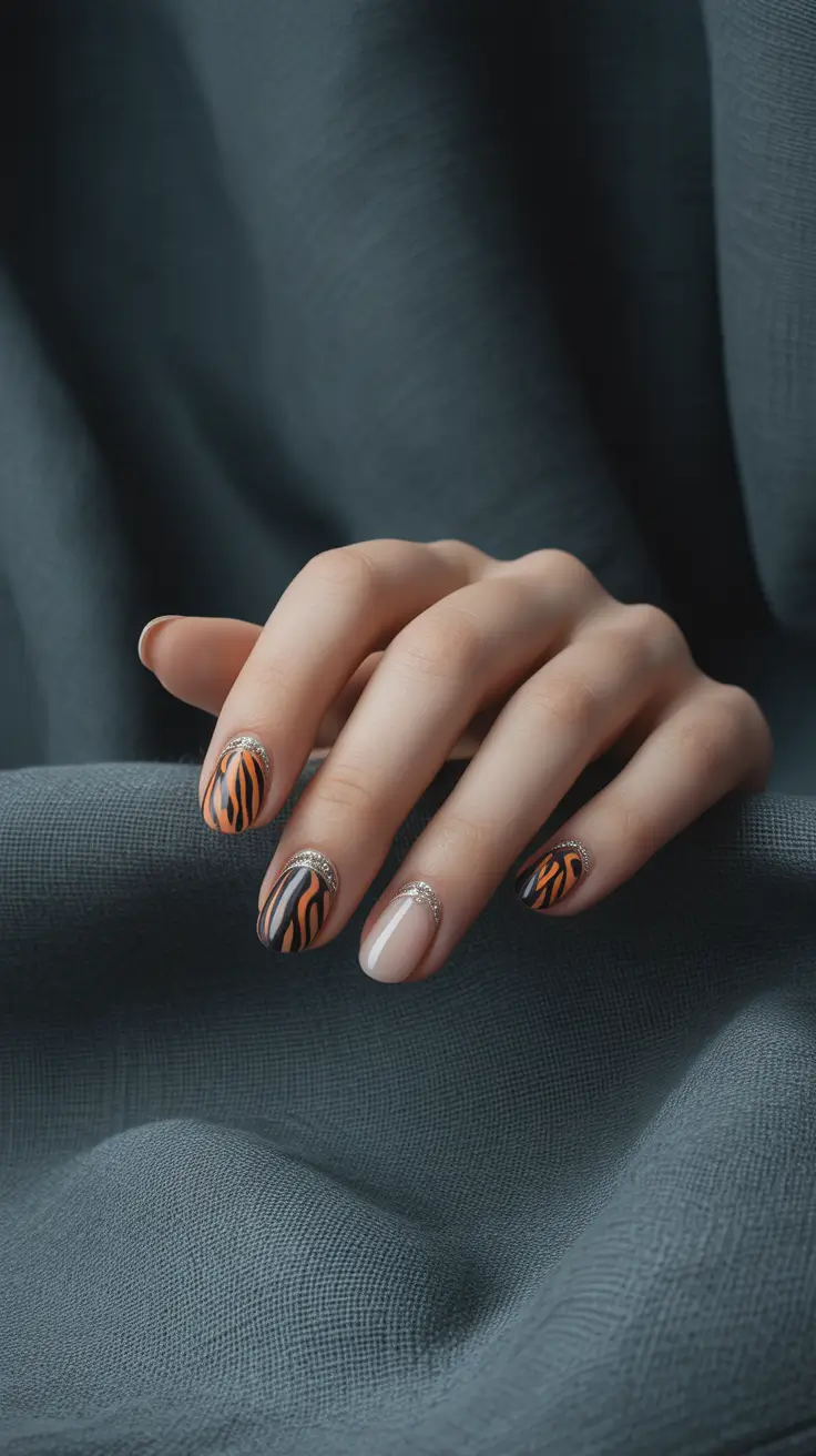 Acrylic Nail Trends Winter 2025-2026 Tiger Stripes & Warm Spice