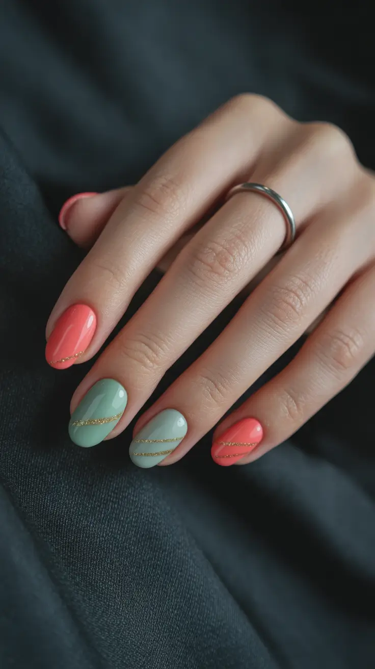 Acrylic Nail Trends Winter 2025-2026 Mint & Coral Contrast