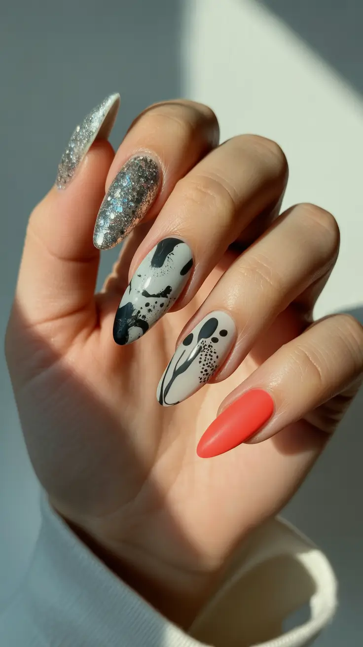 Acrylic Nail Trends Winter 2025-2026 Silver & Graphite Statement