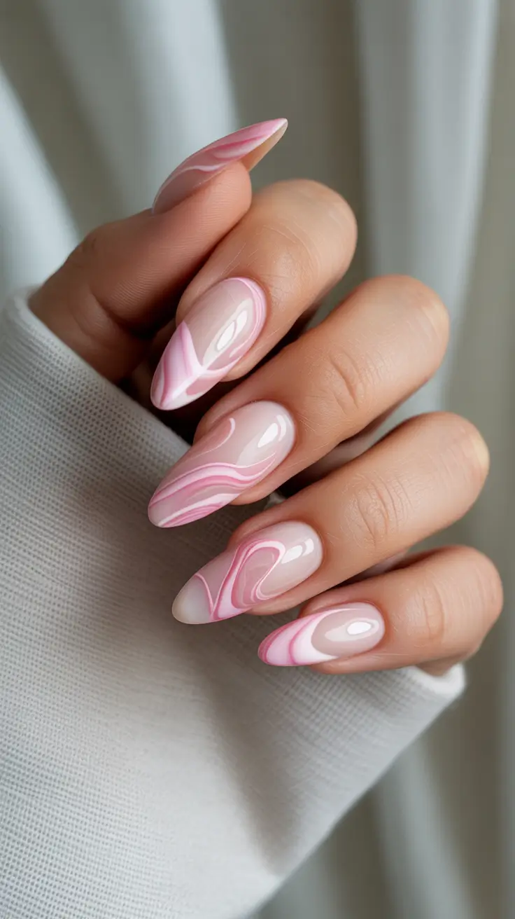 Acrylic Nail Trends Winter 2025-2026 Swirled Cotton Candy Pink