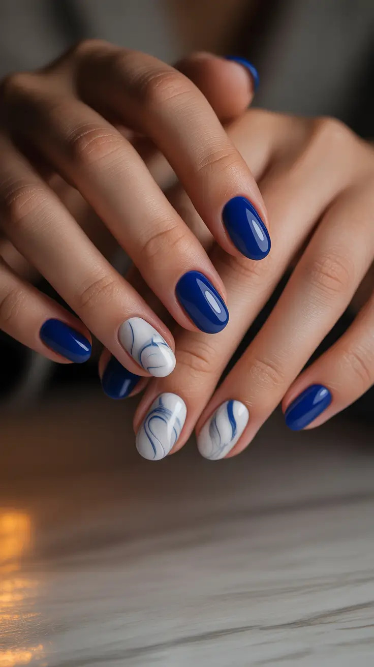 Acrylic Nail Trends Winter 2025-2026 Royal Blue Marble