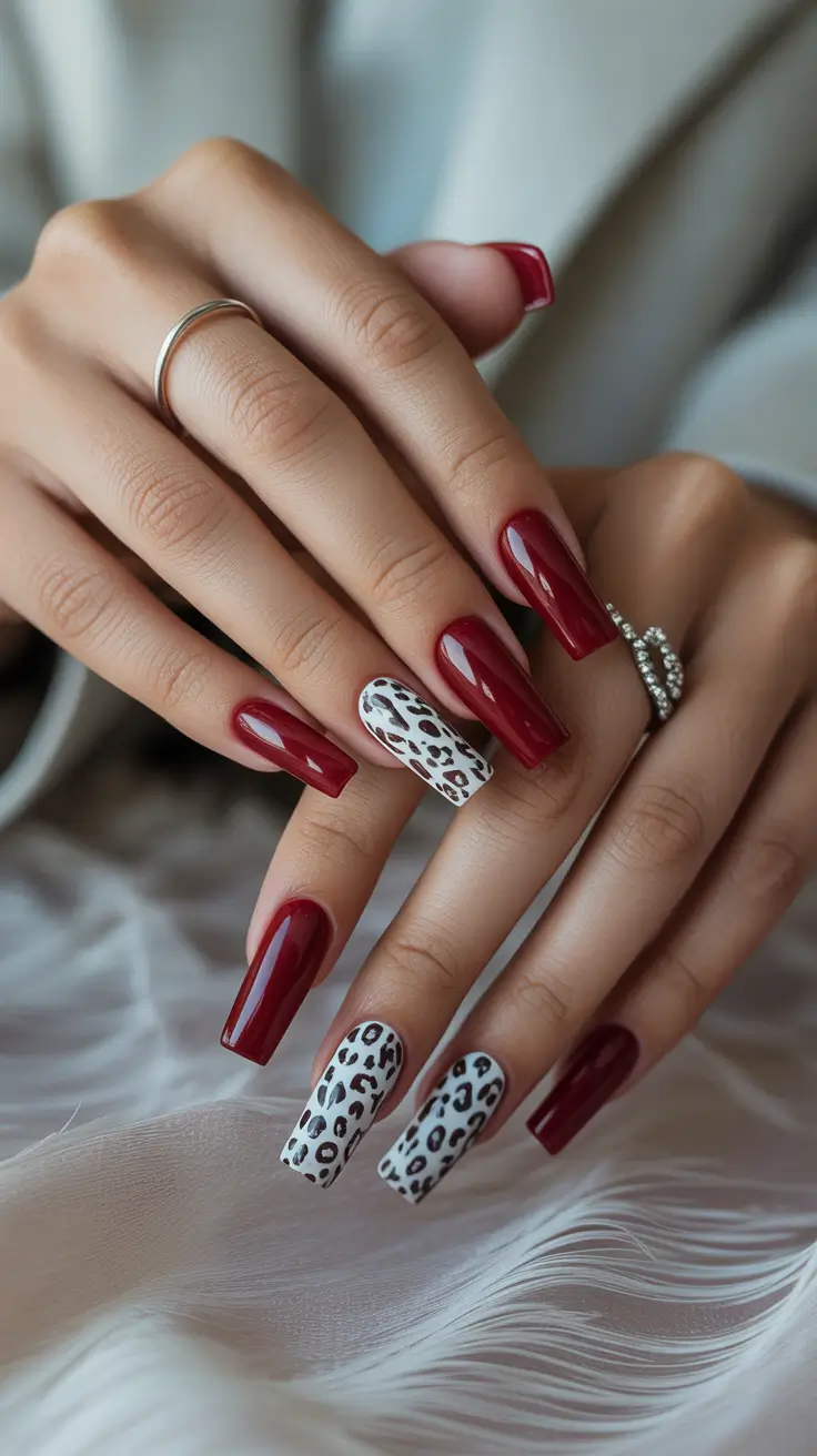 Acrylic Nail Trends Winter 2025-2026 Leopard Meets Burgundy