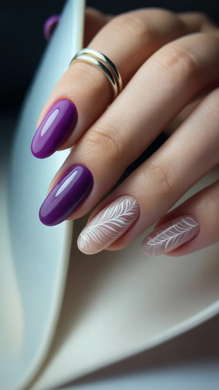 Acrylic Nail Trends Winter 2025-2026 Plum & Feather Detail