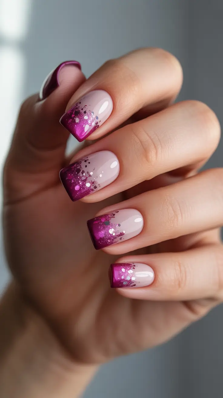 Acrylic Nail Trends Winter 2025-2026 Frosted Plum Sparkle