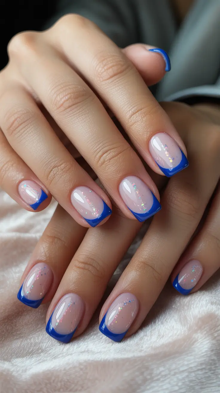 Acrylic Nail Trends Winter 2025-2026 Blue Crystal French