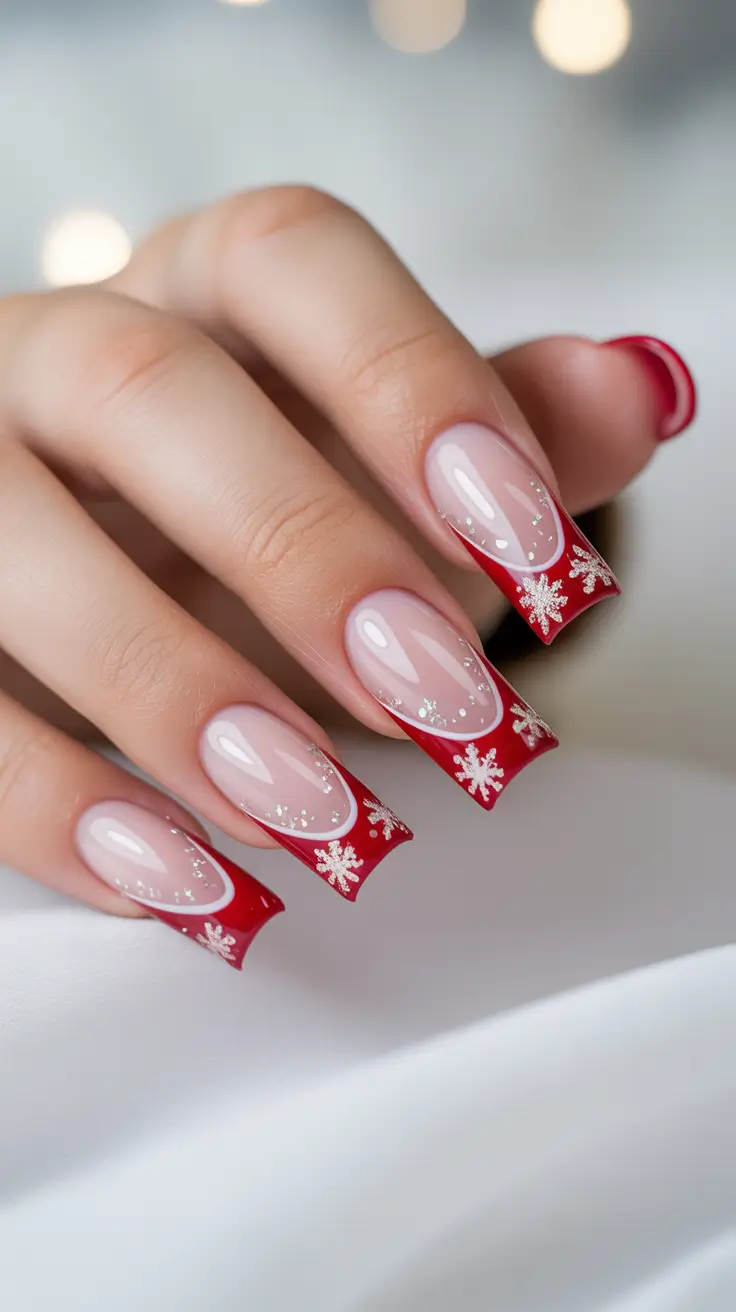 Acrylic Nail Trends Winter 2025-2026 Snowflake Scarlet Tips