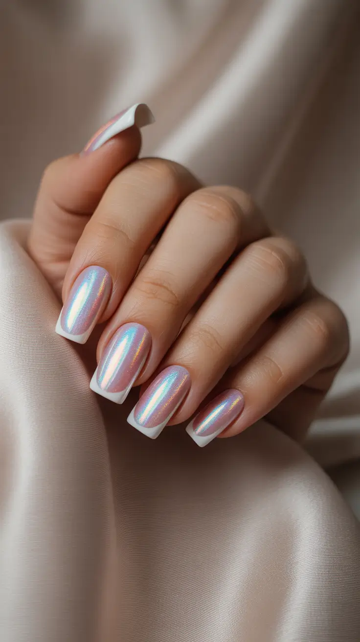 Acrylic Nail Trends Winter 2025-2026 Holographic Frost French