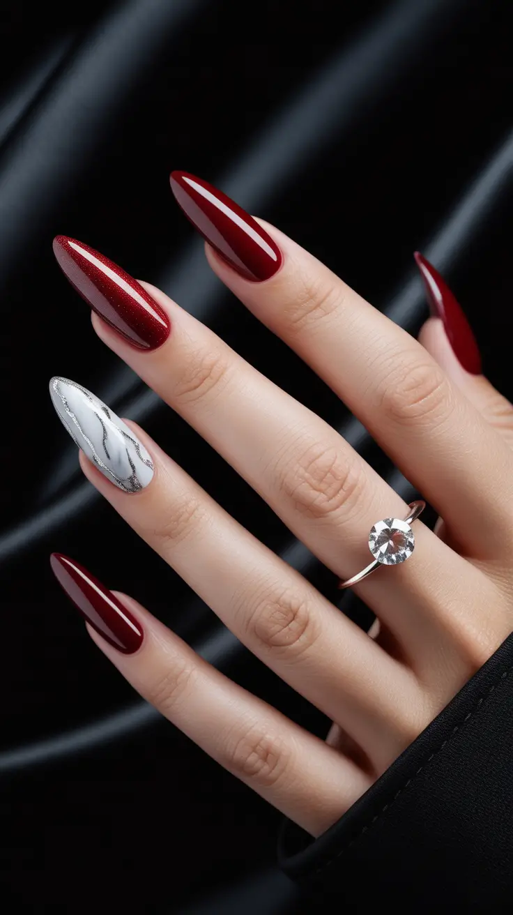 Acrylic Nail Trends Winter 2025-2026 Crimson Marble Drama