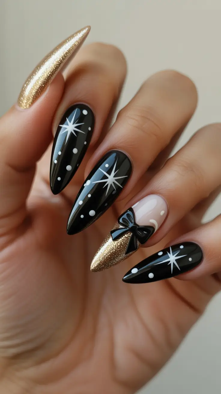 Best Acrylic Nails Christmas 2025 Golden Midnight Glam