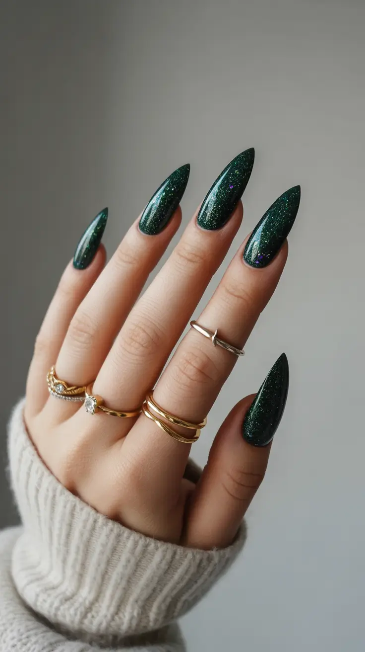 Best Acrylic Nails Christmas 2025 Emerald Stardust Sparkle