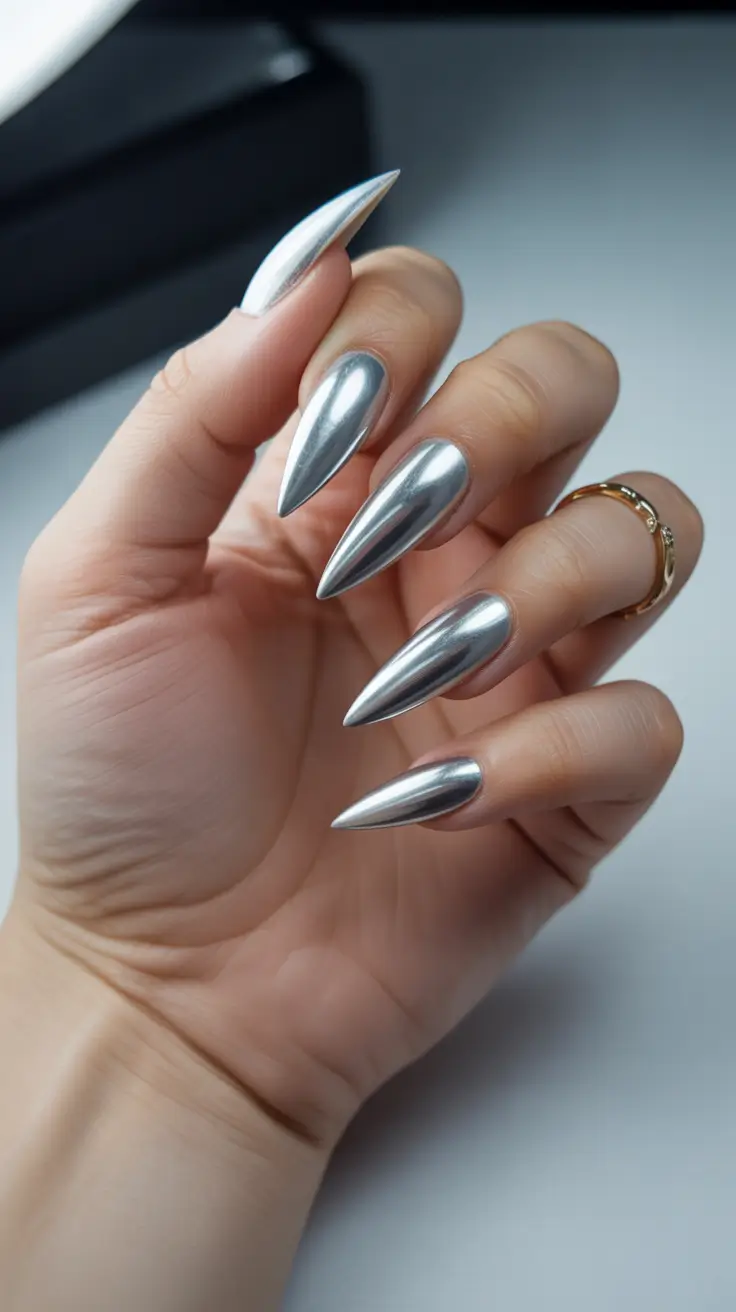 Best Acrylic Nails Christmas 2025 Mirror Chrome Silver