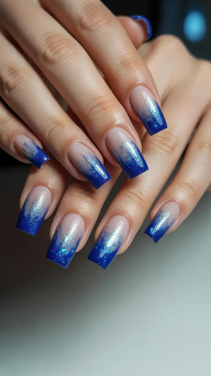Best Blue Nails Christmas 2025 Blue Frost Ombre