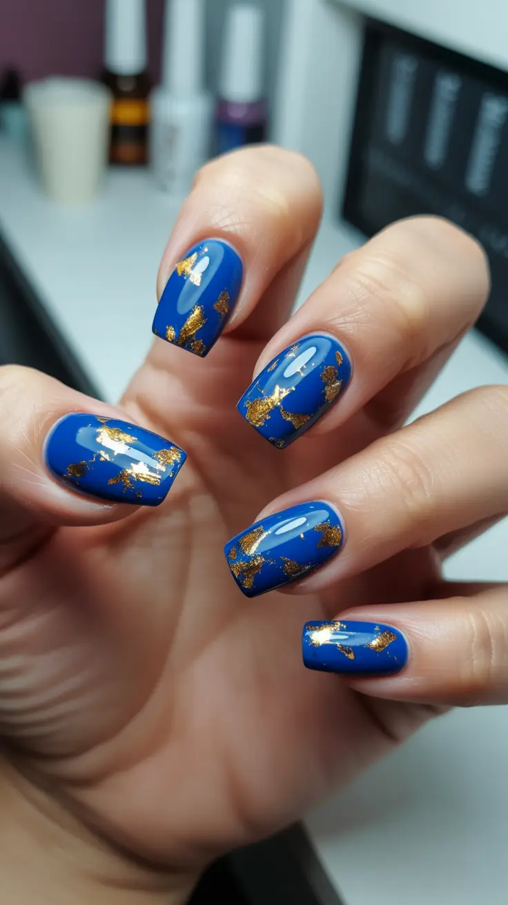 Best Blue Nails Christmas 2025 Golden Night Sky