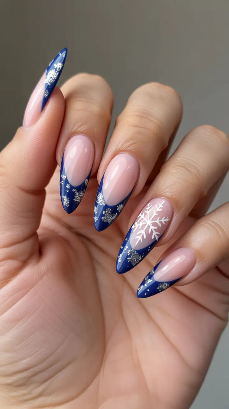 Best Blue Nails Christmas 2025 Snowflake French Fantasy