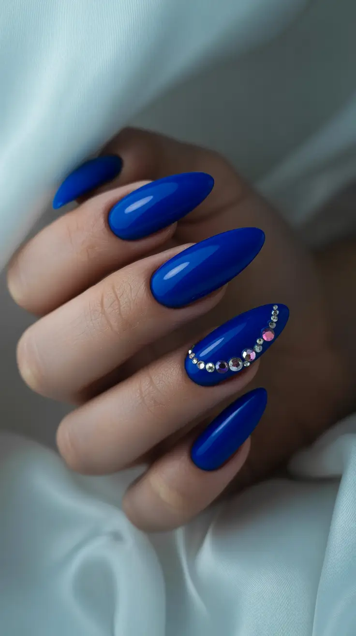 Best Blue Nails Christmas 2025 Royal Crystal Statement