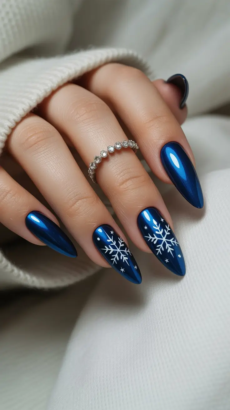 Best Blue Nails Christmas 2025 Crystal Snowfall Elegance