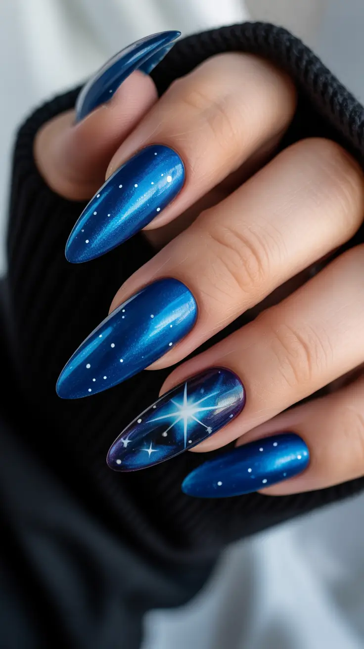 Best Blue Nails Christmas 2025 Midnight Galaxy
