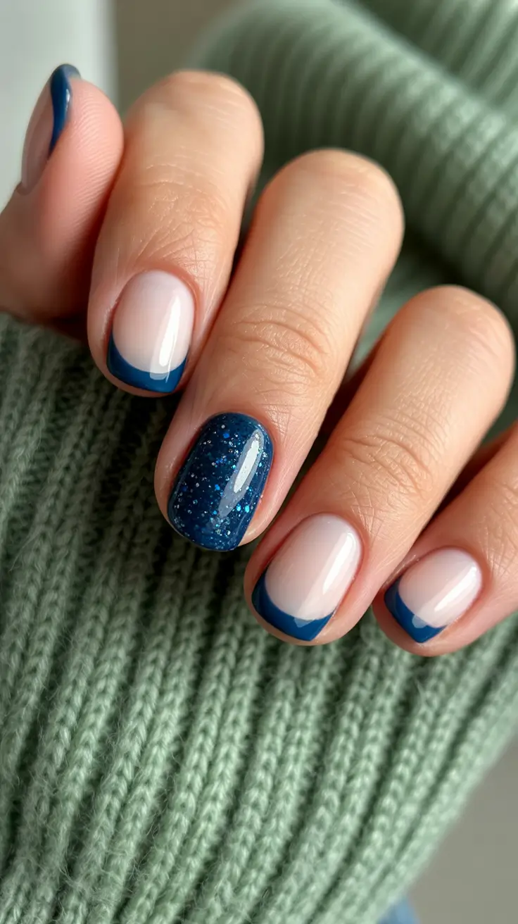 Best Blue Nails Christmas 2025 French Winter Glow
