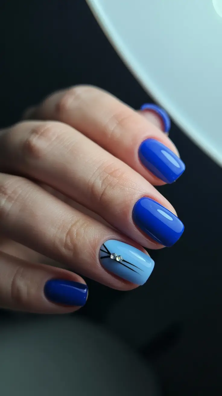 Best Blue Nails Christmas 2025 Icy Ribbon Detail