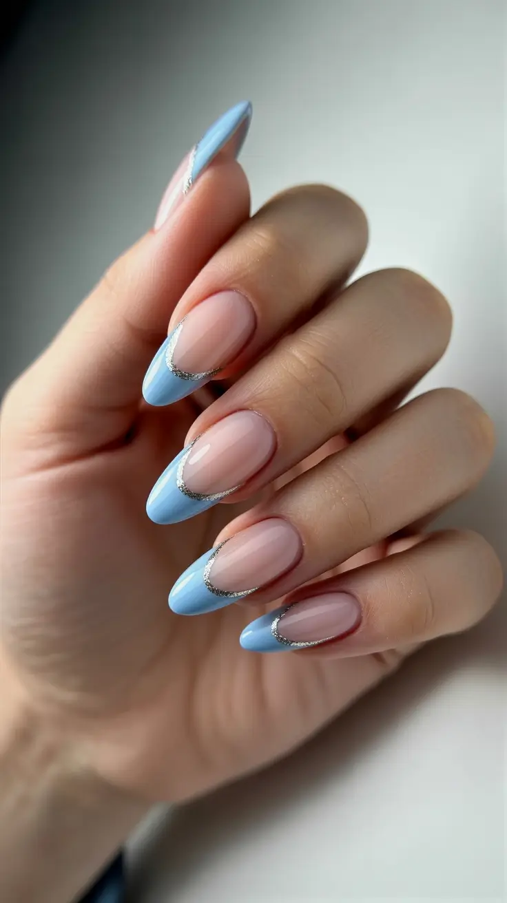 Best Nail Art for Christmas 2025 Baby Blue French Spark