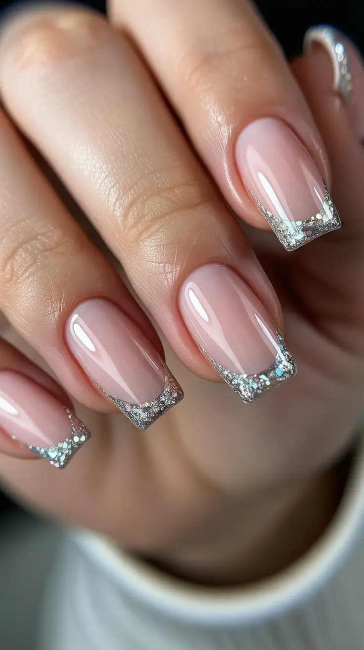 Best Nail Art for Christmas 2025 Silver Dust French Elegance