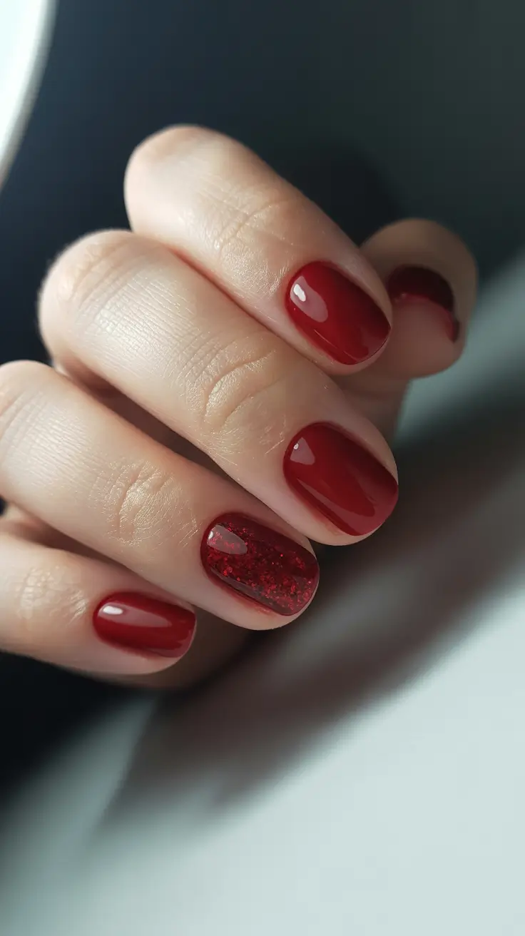 Best Nail Art for Christmas 2025 Crimson Glow with Ruby Sparkle