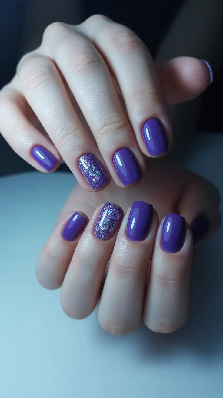 Best Nail Art for Christmas 2025 Purple Sparkle for Cozy Evenings