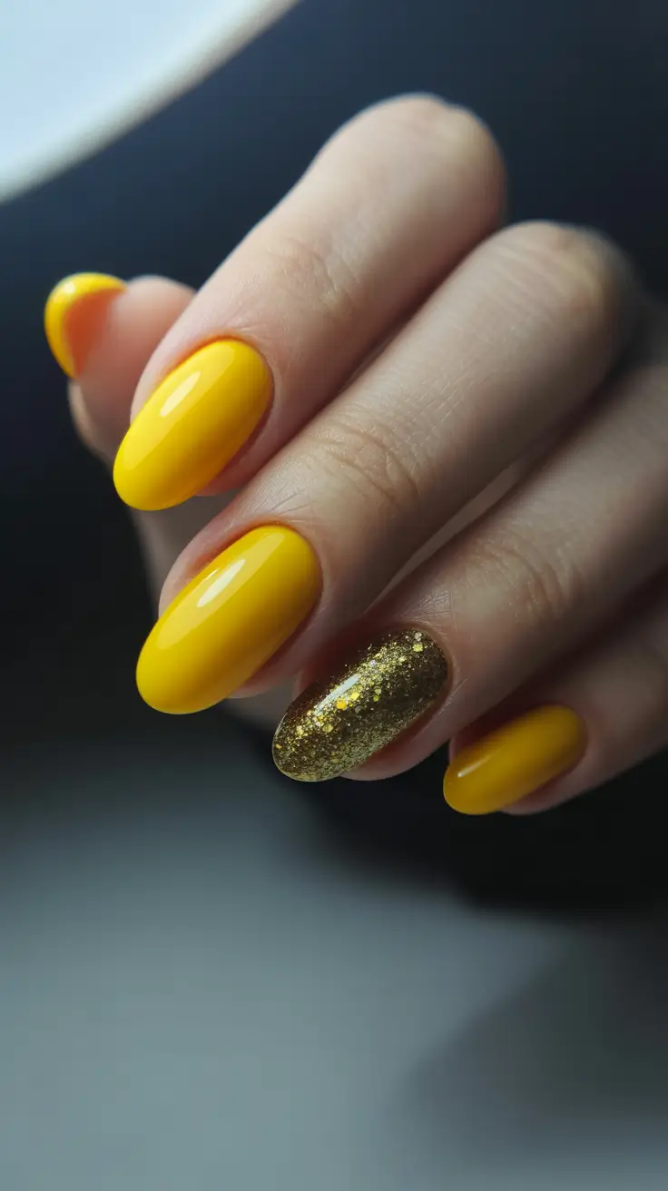 Best Nail Art for Christmas 2025 Golden Glow and Glitter Accent