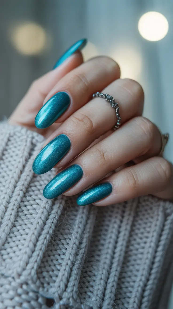 Best Simple Winter Nail Looks 2025-2026 Teal Winter Glow