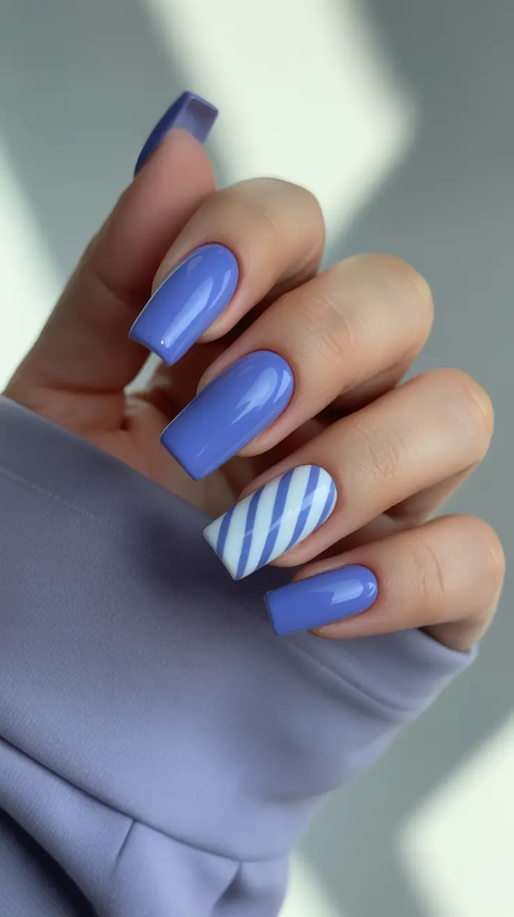 Best Simple Winter Nail Looks 2025-2026 Periwinkle Candy Stripes