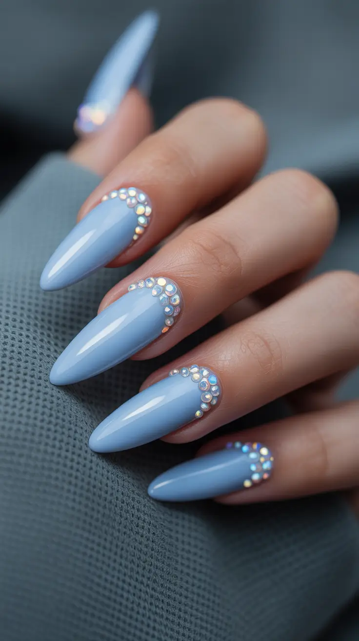 Best Simple Winter Nail Looks 2025-2026 Ice Blue Glam with Crystals