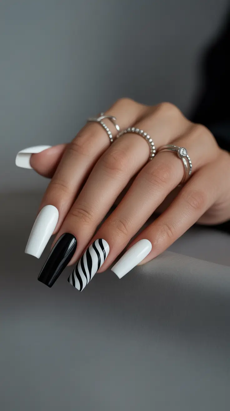 Best Simple Winter Nail Looks 2025-2026 Monochrome Chic