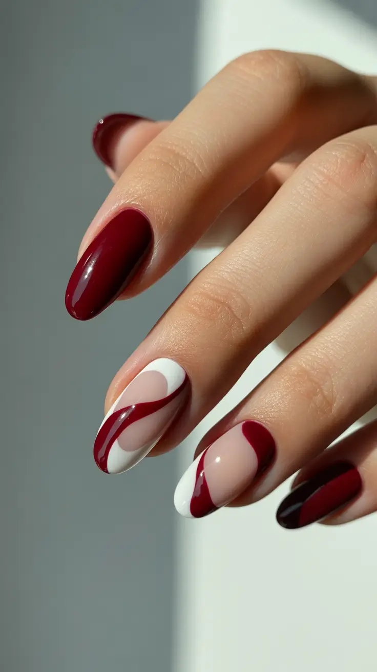 Best Simple Winter Nail Looks 2025-2026 Wine Swirl Elegance
