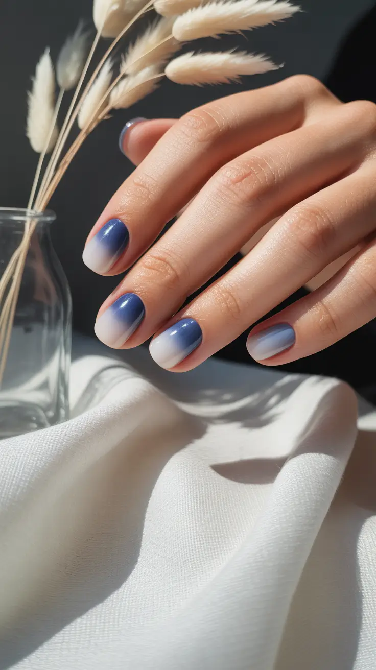 Best Simple Winter Nail Looks 2025-2026 Soft Blue Ombre Glow