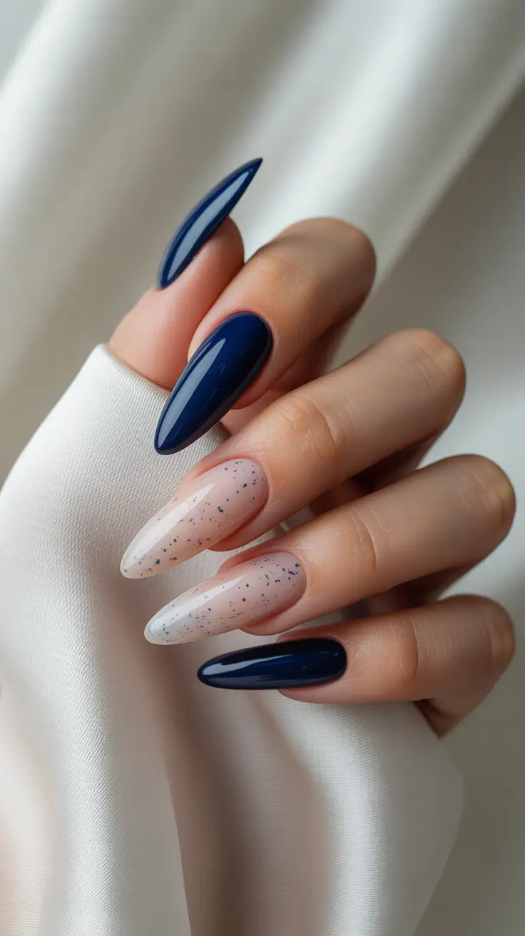 Best Simple Winter Nail Looks 2025-2026 Navy & Frost Gradient
