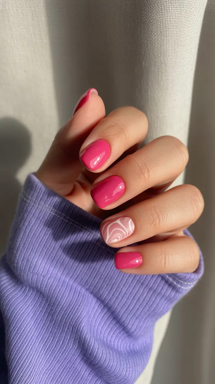 Best Simple Winter Nail Looks 2025-2026 Fuchsia Swirl Pop