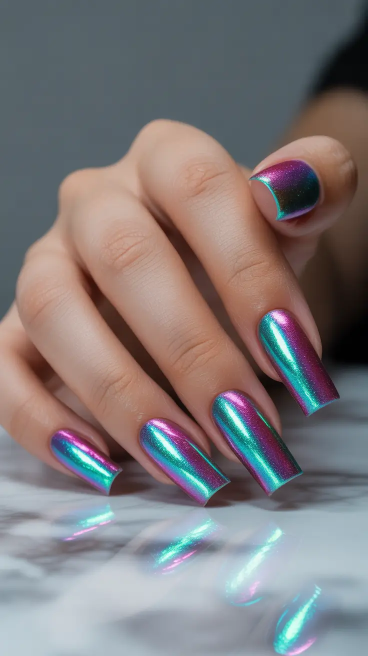 Best Simple Winter Nail Looks 2025-2026 Chrome Aurora Shine