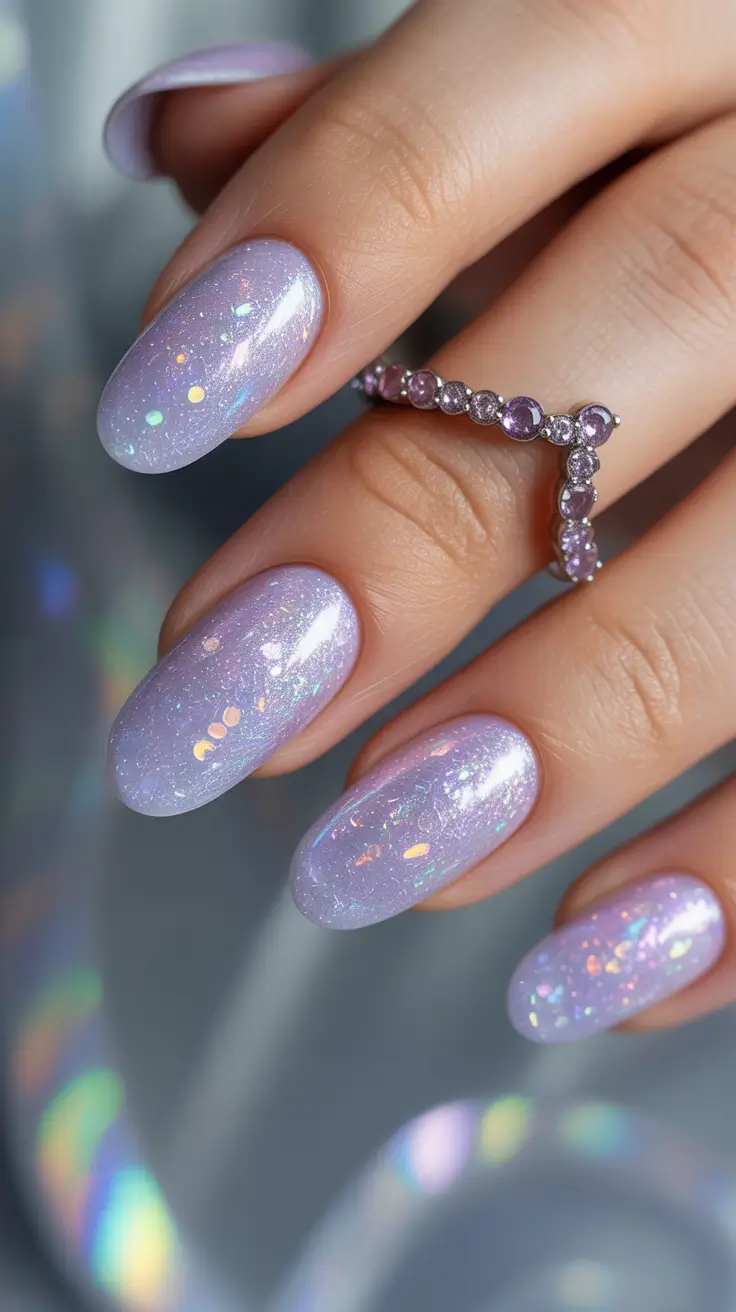 Best Simple Winter Nail Looks 2025-2026 Opal Frost Sparkle