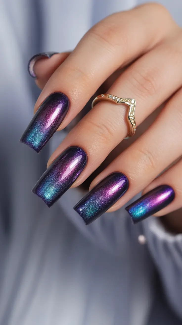 Best Simple Winter Nail Looks 2025-2026 Midnight Galaxy Fade